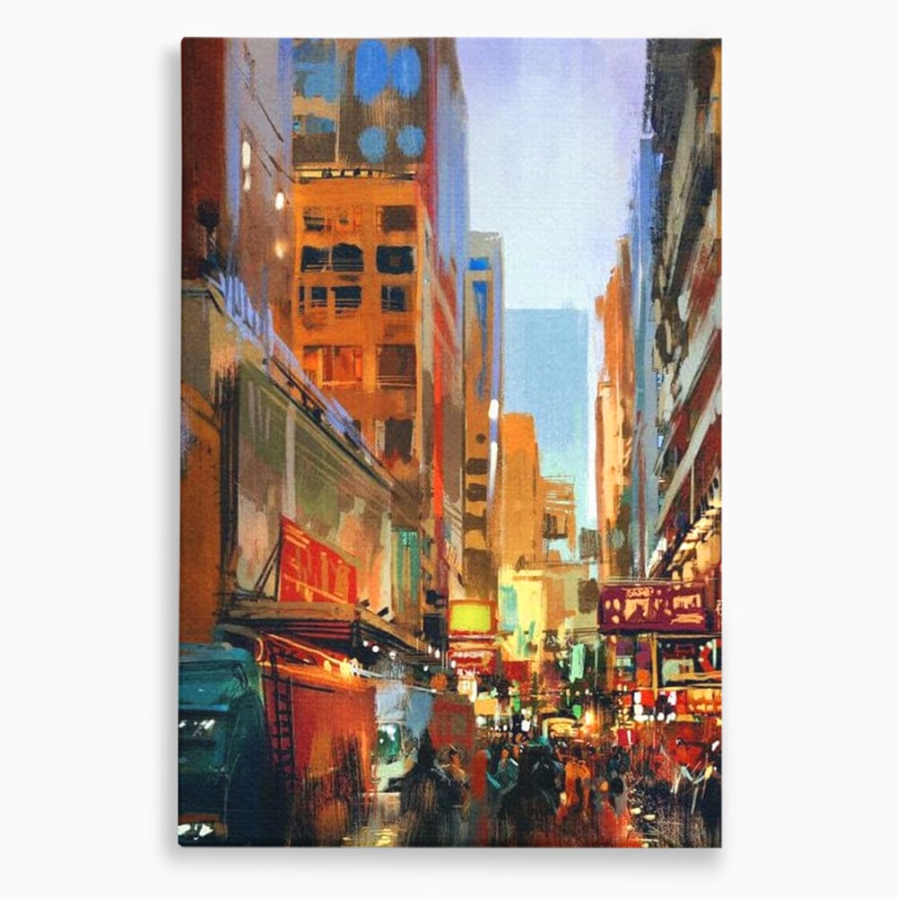 Tablou canvas cu pictura urbana cu strada din new york, fara rama, pe sasiu de lemn